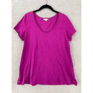 Eileen Fisher T Shirt Women's Medium Top Magenta Organic Cotton V Neck Jersey